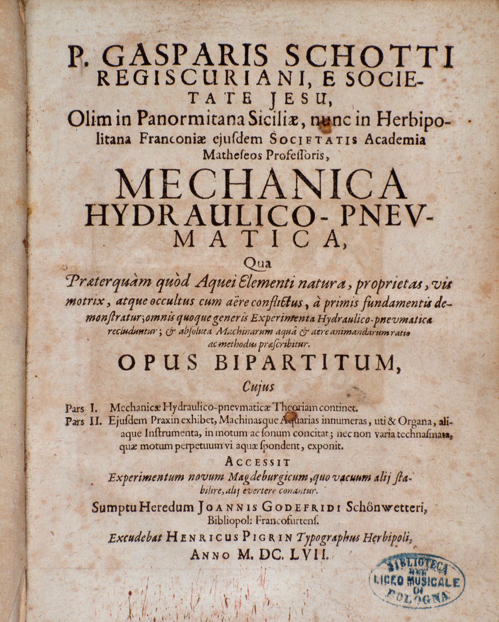 Frontispiece Mechanica Hydraulico Pneumatica od Gaspara Schotta od Unknown artist