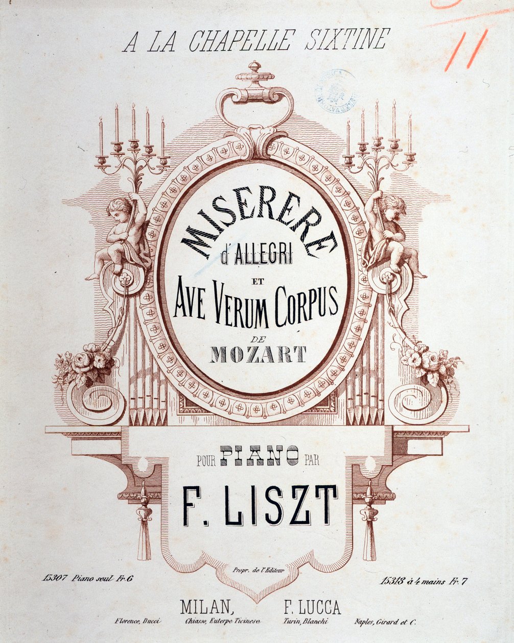 Frontispis Miserere od Allegriho a Ave verum corpus od Mozarta, přepsané Lisztem pro klavír (1865) od Unknown artist