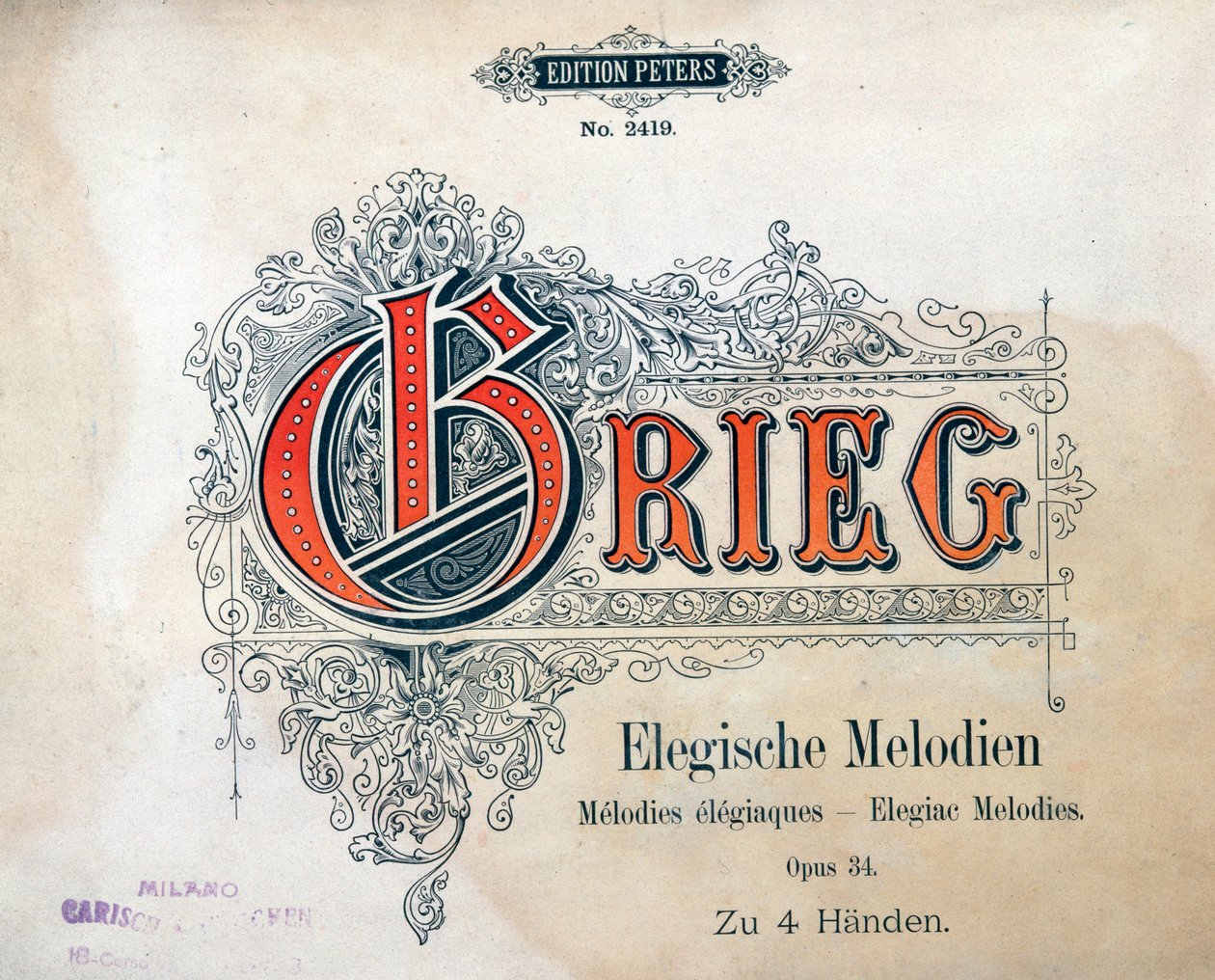 Frontispis dvou elegických melodií pro čtyři ruce od Edwarda Hagerupa Griega od Unknown artist