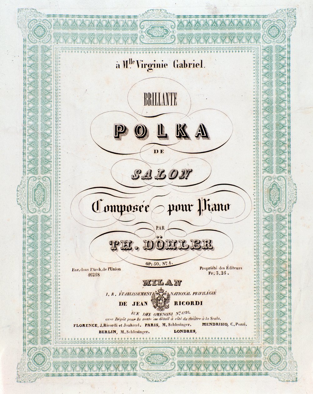 Frontispis partitury Polka de salon od Theodora von dohlera od Unknown artist