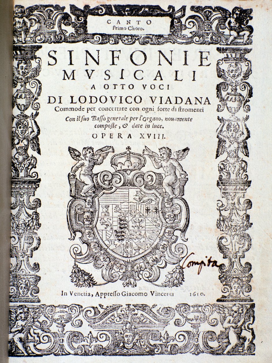 Frontispis hudební partitury Symfonií od Ludovica Viadany od Unknown artist