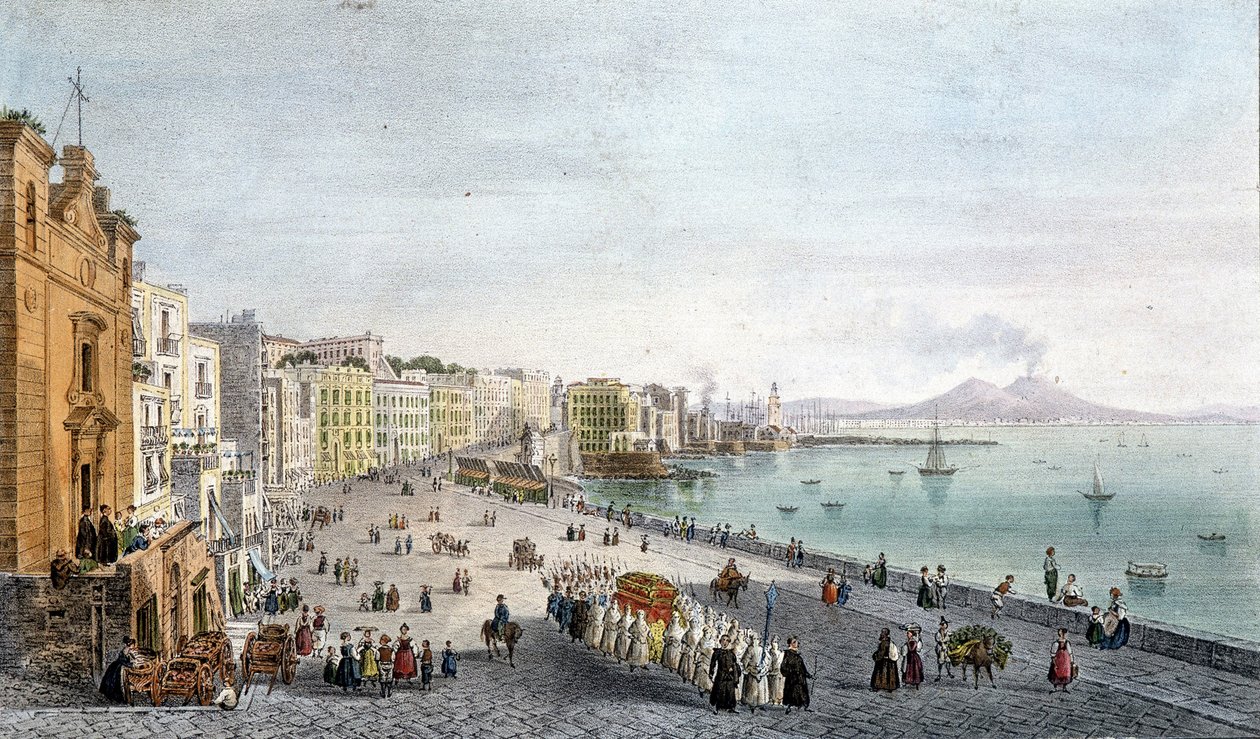 Pohřeb v Neapolském zálivu s Vesuvem v pozadí. od Unknown artist