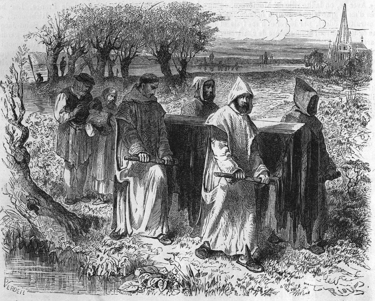 Pohřeb Isabeau (Isabelle, Elisabeth) z Baviere, královny Francie (1371-1435). Rytina 19. století. od Unknown artist