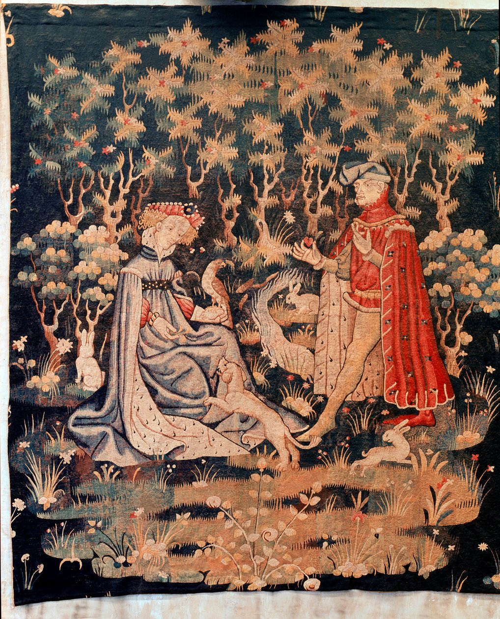 Galantní scéna, dar srdce (Tapisérie, cca 1400-1410) od Unknown artist