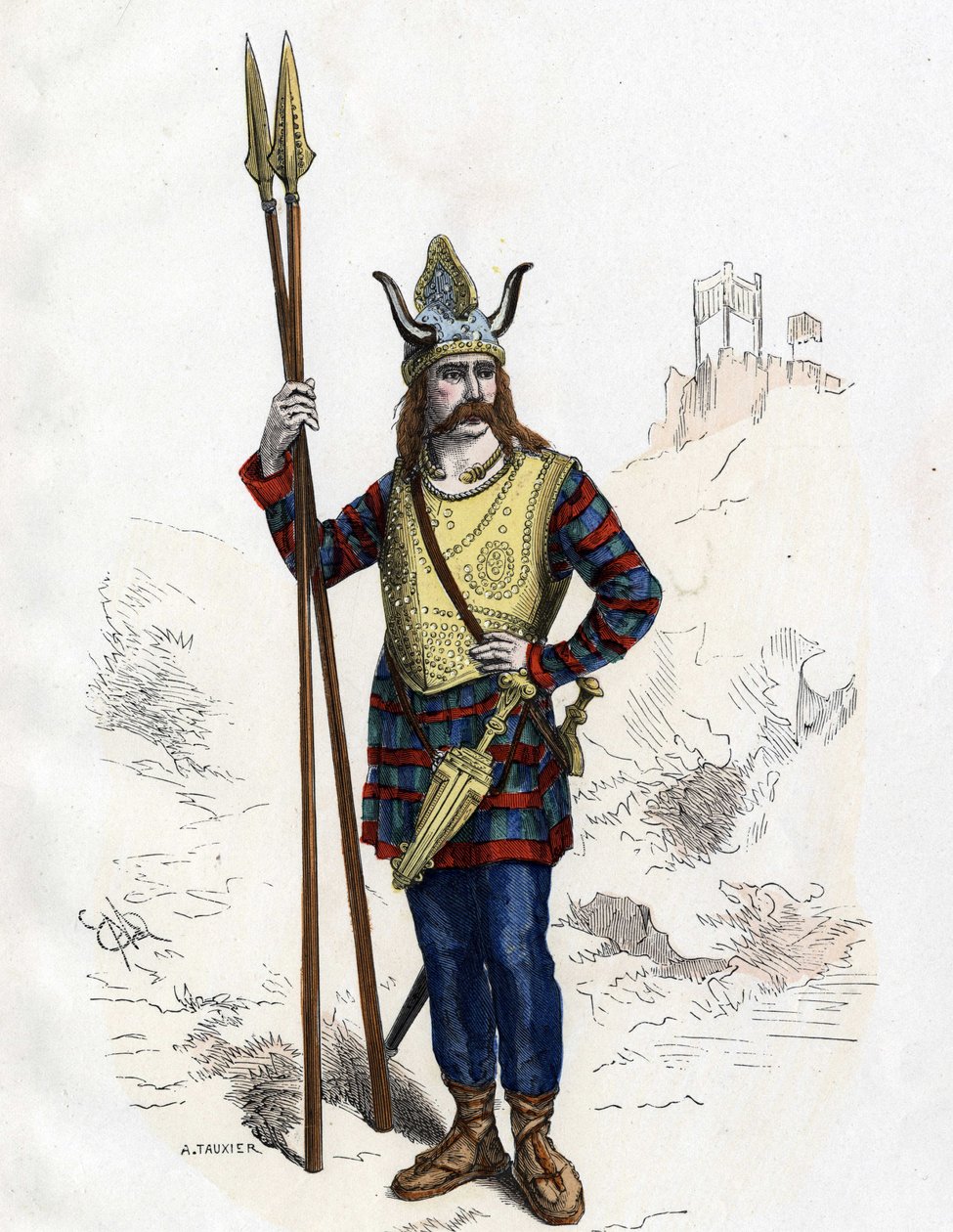 Galský vůdce před římským dobýváním – v „“ Civilní a vojenské kostýmy Francouzů v průběhu staletí Paris F. Roy 1882“. od Unknown artist