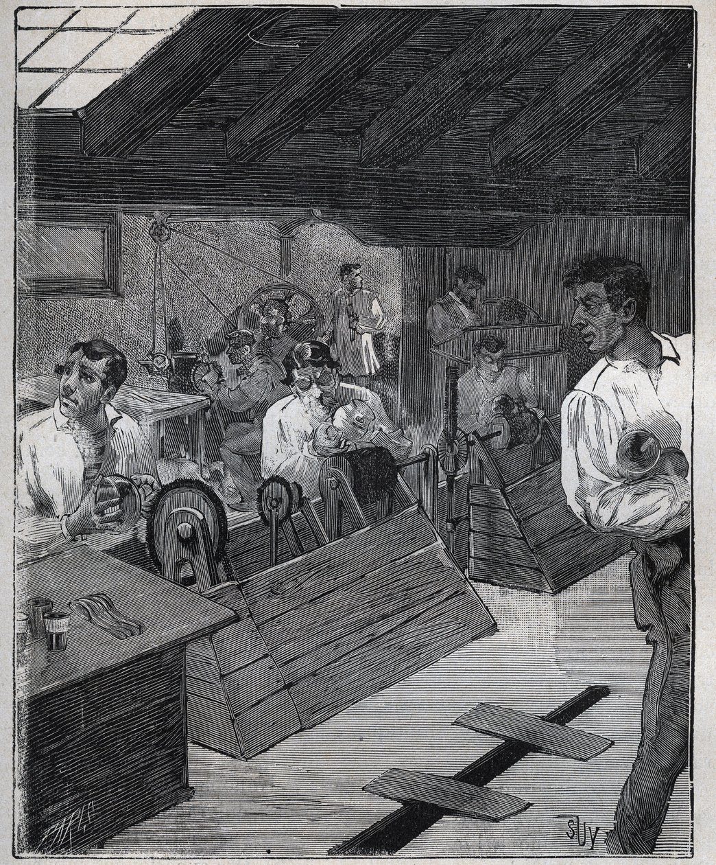 Galvanické zlacení: škrabka-boesáž zlatých šperků se škrabkou-boesse. Rytina z roku 1885 v „“Les arts et metiers illustres““ od Adolphe BITARDA. od Unknown artist