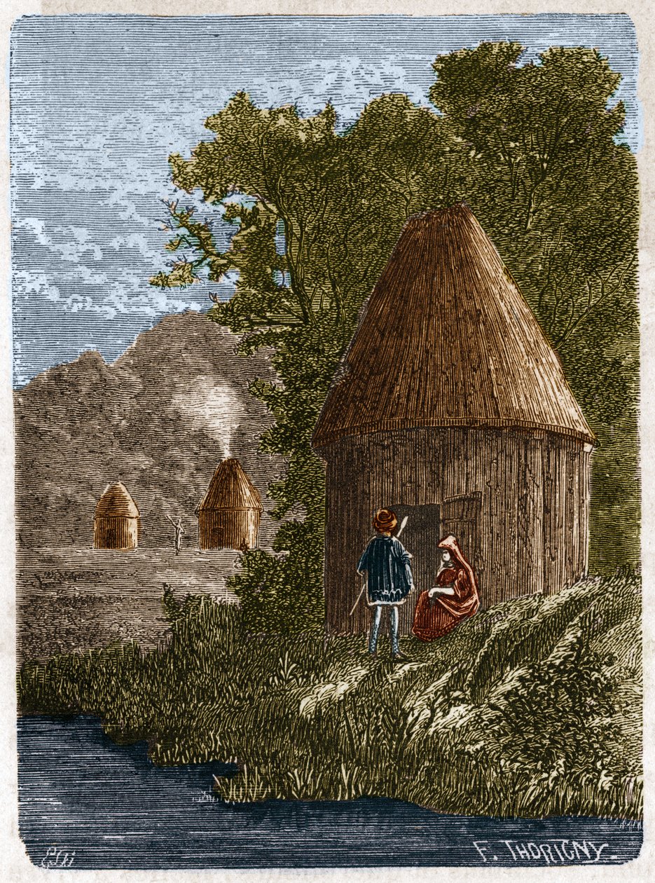 Gauloise domy. 19. století rytina. od Unknown artist