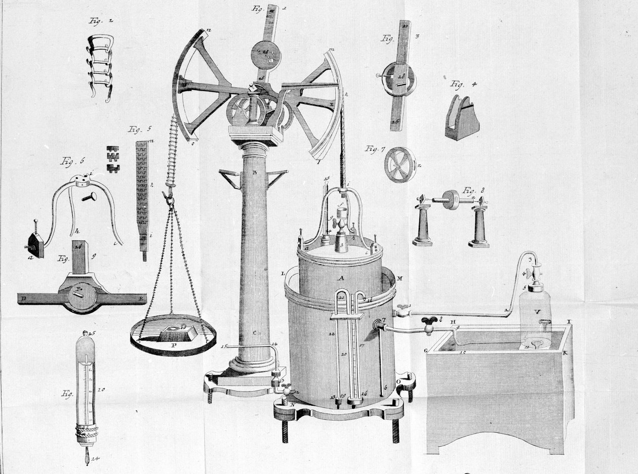 Gazometer of Lavoisier - ve fyzikálních a chemických brožurách od Lavoisiera od Unknown artist