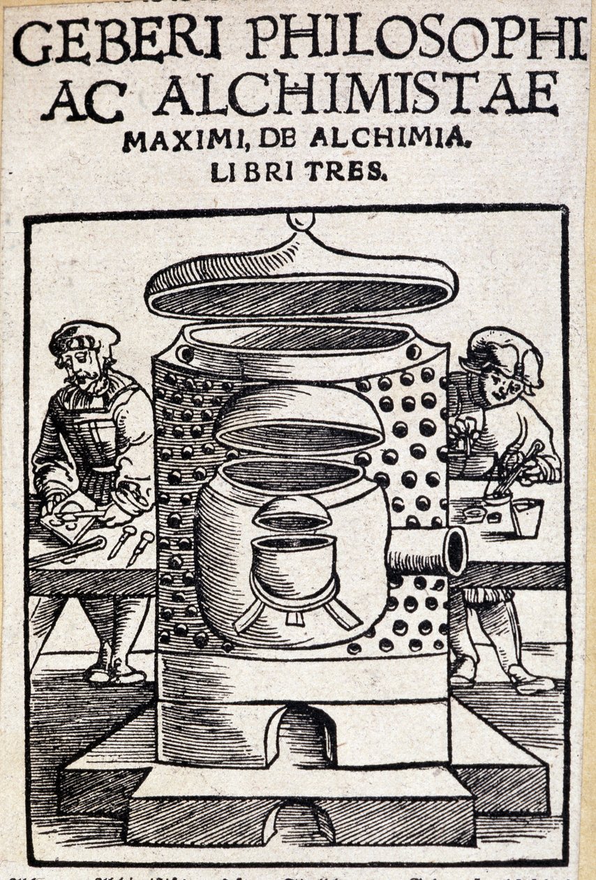Geberi philosophi ac alchimistae titulní strana dohody o alchymii. Geber (v721-v815), arabský alchymista od Unknown artist