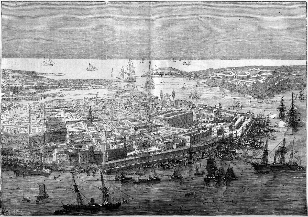 Celkový pohled na Havanu v roce 1862 - aparát francouzské divize, kterému velel kontraadmirál Jurien de la Graviere. od Unknown artist