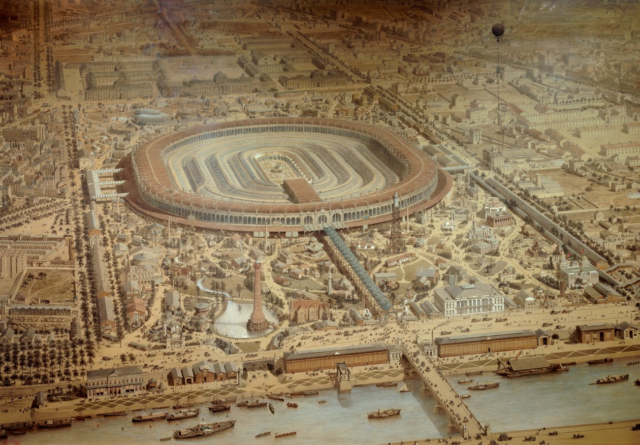 Celkový pohled na Světovou výstavu 1867 v Paříži. V centru vojenské školy Champ de Mars. Gravírování Paris, Musee Carnavalet od Unknown artist
