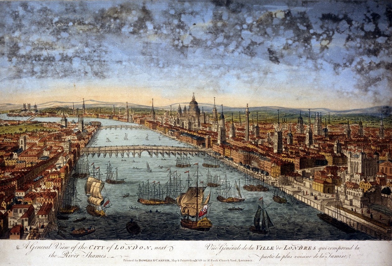 Celkový pohled na město Londýn, které zahrnuje nejbližší část Temže. 1800. od Unknown artist