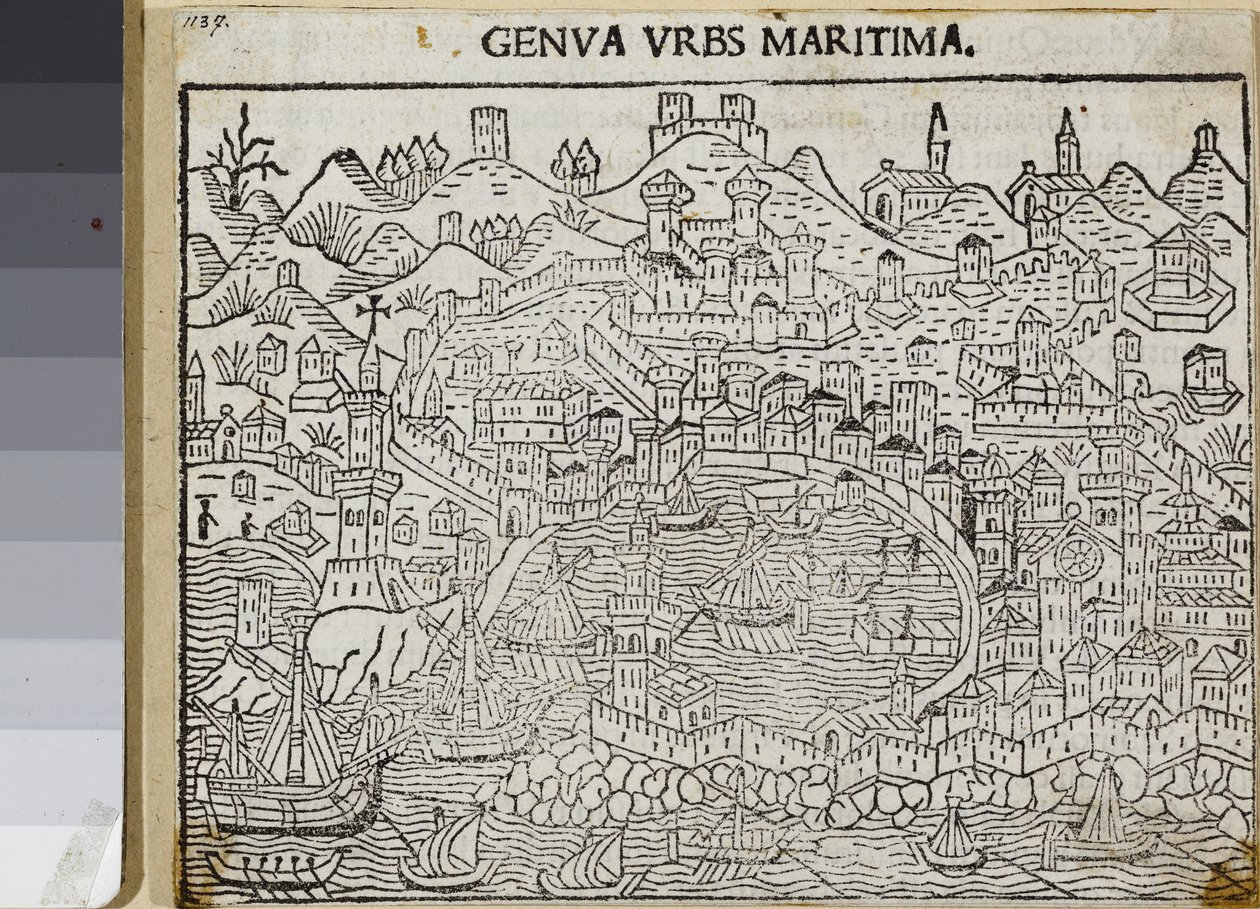 Janov, námořní město, z ‚Supplementum chronicarum‘, Jacopo Filippo Foresti, Benátky 1486 (dřevořez) od Unknown artist