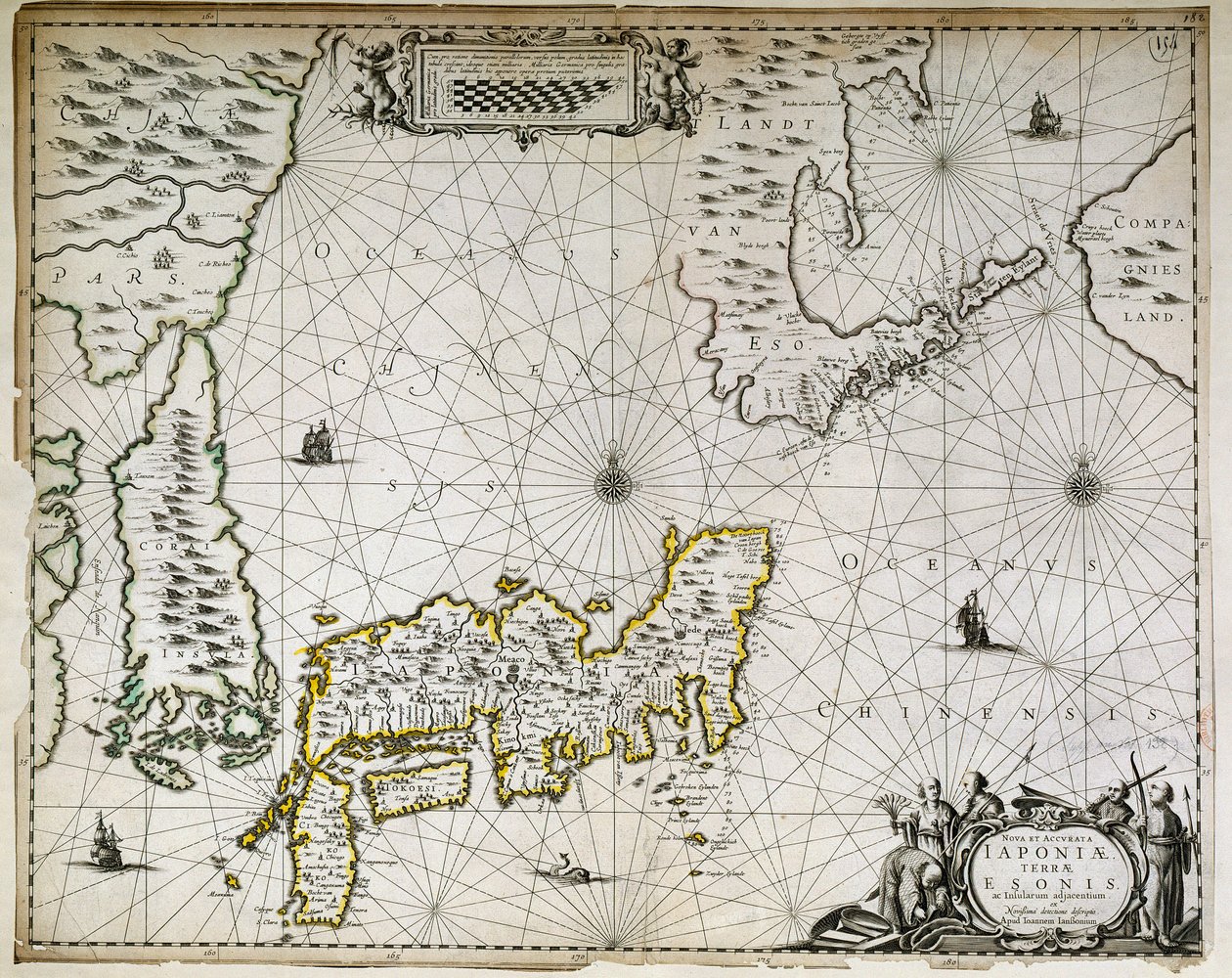 Zeměpisná mapa Japonska, Koreje a Jižní Číny od Unknown artist