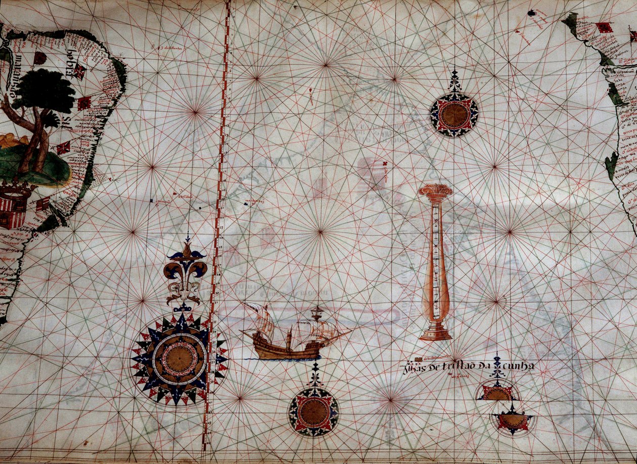 Geografie: detail navigační mapy Luise Lazara (16. století) představující ostrovy souostroví Tristan da Cunha (nebo Tristan d