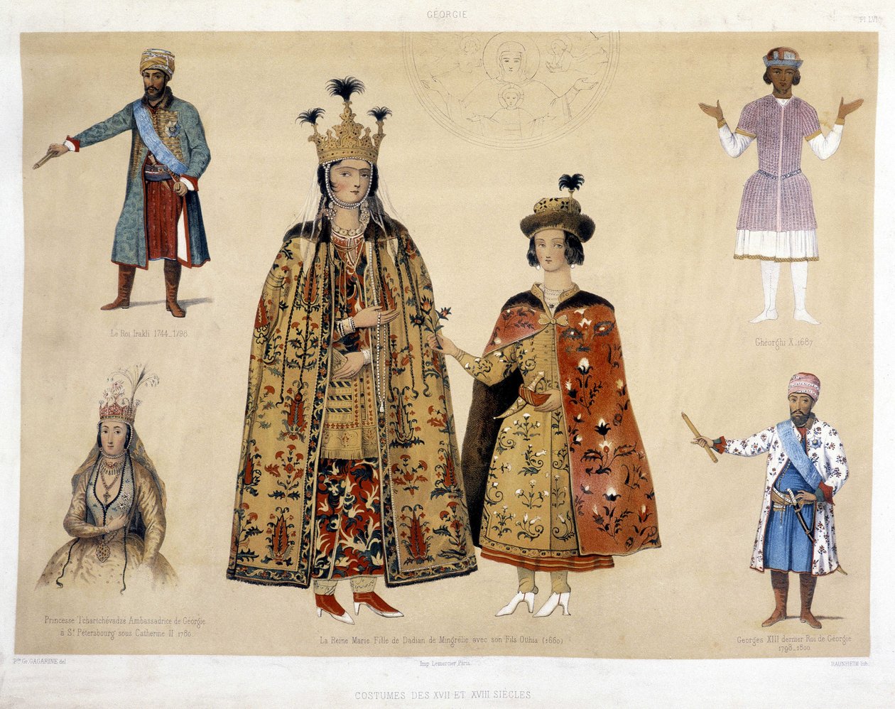 Gruzínská kostýmní rada v 16. a 17. století: král Irakli (1744 - 1798), Gheorghi X (1687), princezna Chartchevadze (velvyslankyně Gruzie v Petrohradu za Kateřiny II. 1780), královna Marie (s ní dcera Dadiana z Mingrelie syn Otthia 1 od Unknown artist