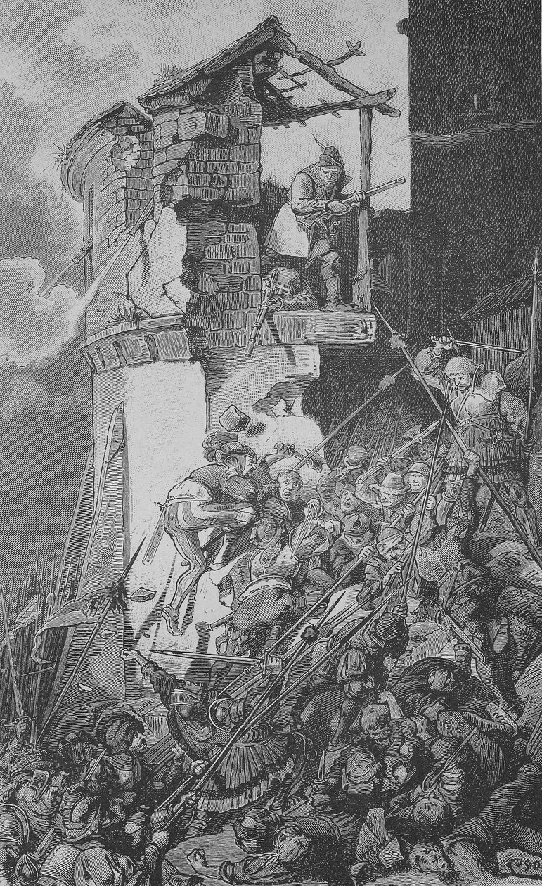 Německá selská válka (1524-1526): Zpustošení Murrhardtu, městečka v okrese Rems-Murr-Kreis, asi 40 km severovýchodně od Stuttgartu v srdci Švábského lesa. od Unknown artist