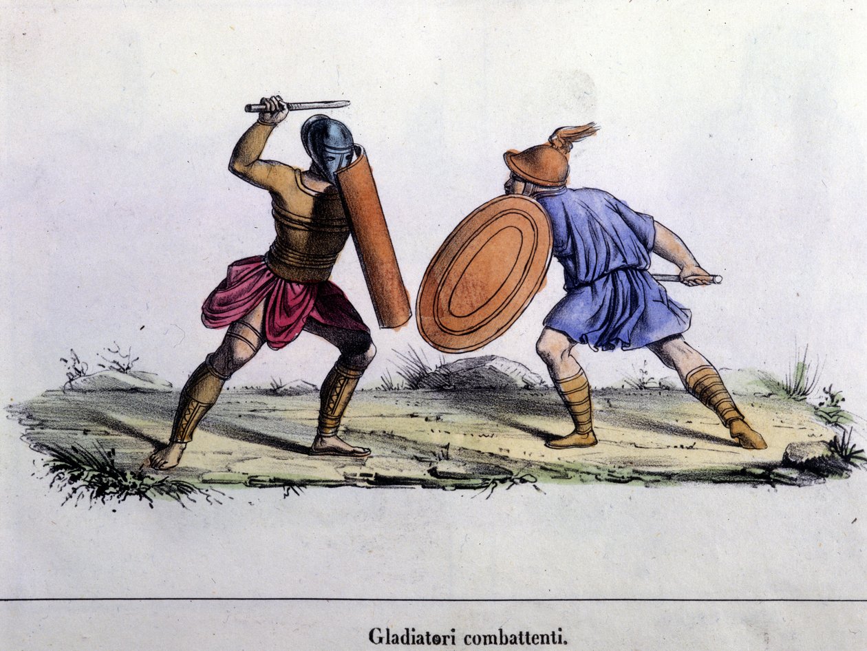 Boj gladiátorů. 19. století rytina. od Unknown artist