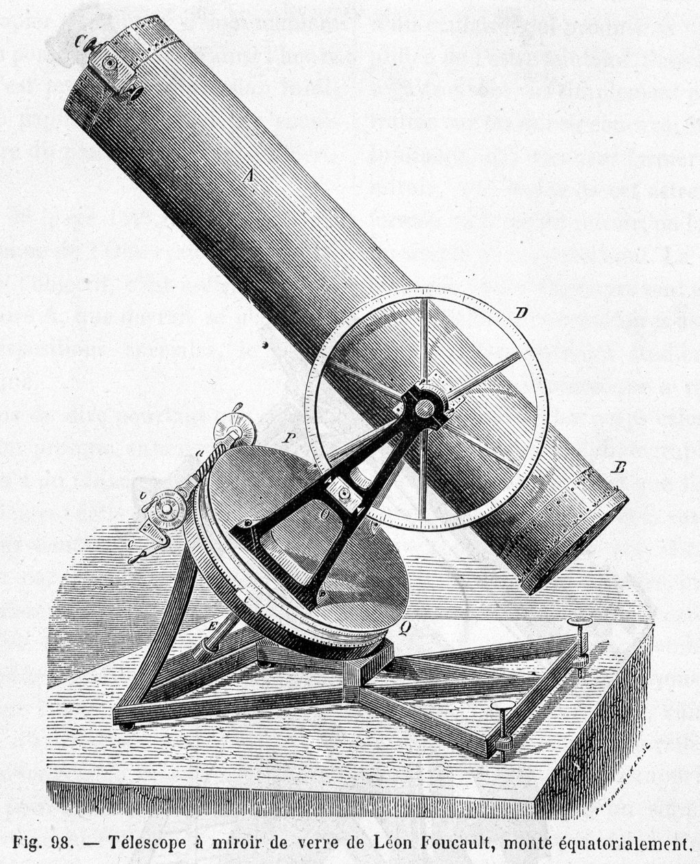 Dalekohled se skleněným zrcadlem od Léona Foucaulta, upevněný na rovníku – v „The wonders of science““ od Louise Figuiera od Unknown artist
