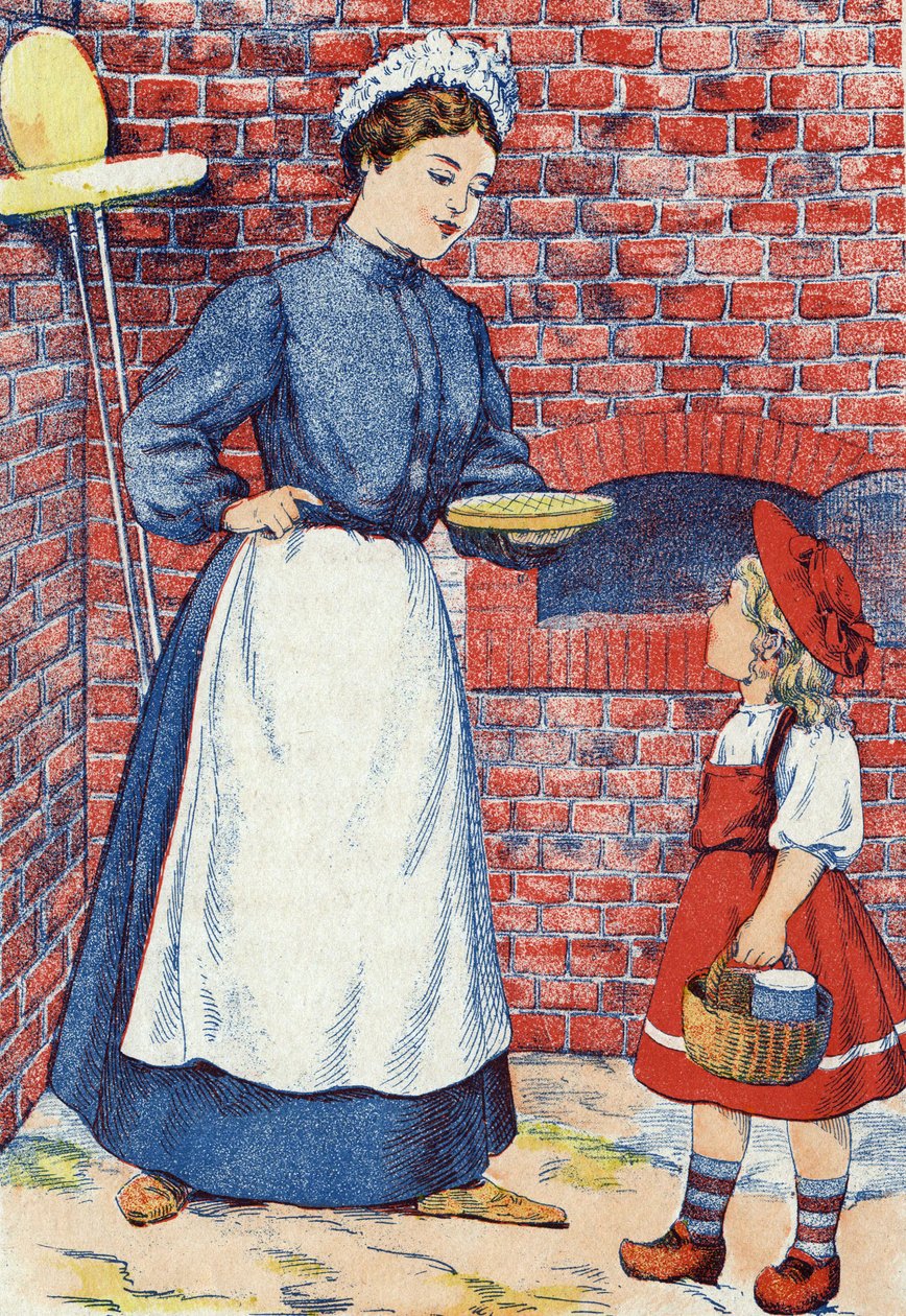 Běž ten dort a ten hrnec másla k babičce. Anonymní ilustrace k „Červené karkulce“, příběhu Charlese Perraulta (1628-1703), francouzského spisovatele. Snímky Marcel Vagne, Jarville Nancy, nedatováno (konec 19. století). od Unknown artist