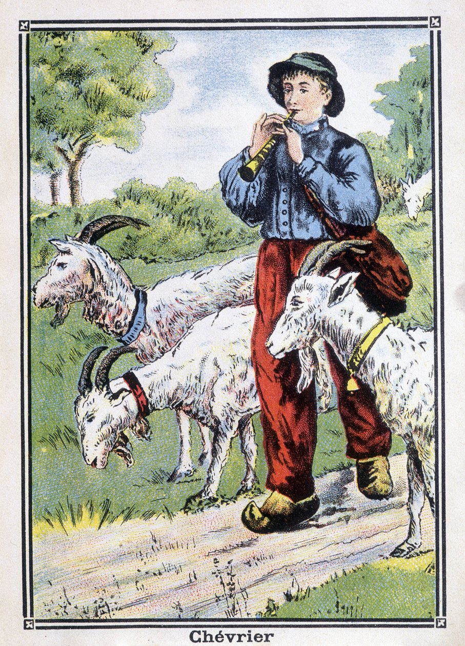 Koza: Ošetřovatel koz hrající na pipota. od Unknown artist
