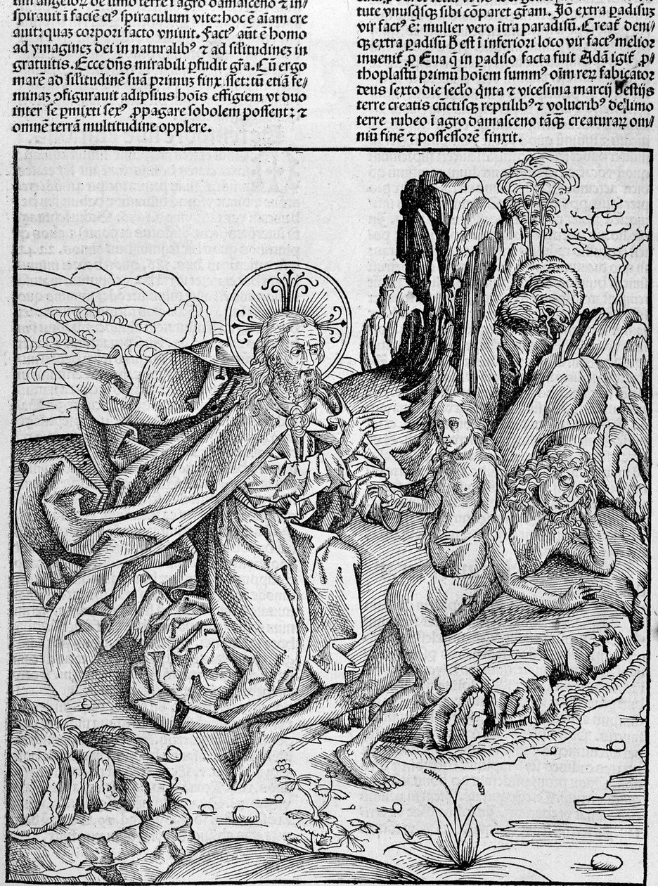 Bůh porodí Evu z Adamova stehna - v „“ Norimberských kronikách““ od Unknown artist