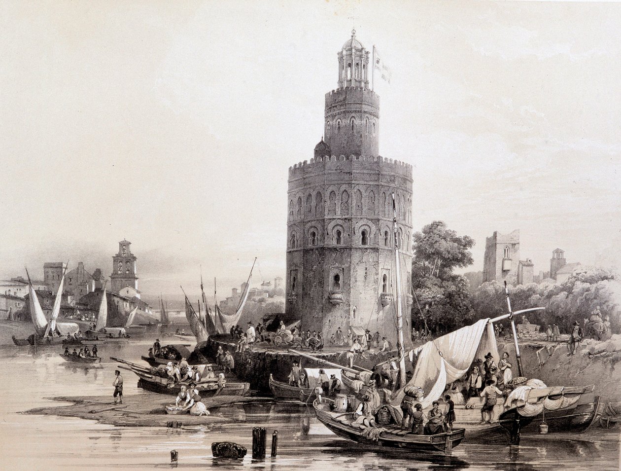 Zlatá věž, Sevilla, “Umělecké a monumentální Španělsko slavných míst a památek Španělska”” od Dona Genara Pereze de Villa od Unknown artist