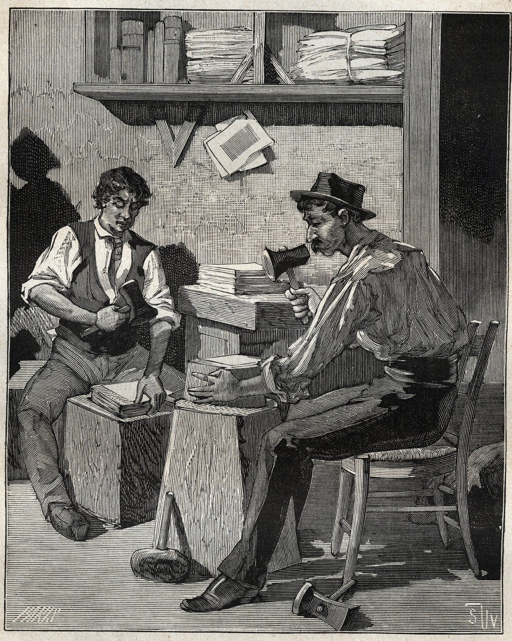 Zlatý šlehač. Rytina z roku 1885 v „“Les arts et metiers illustres““ od Adolphe BITARDA. od Unknown artist