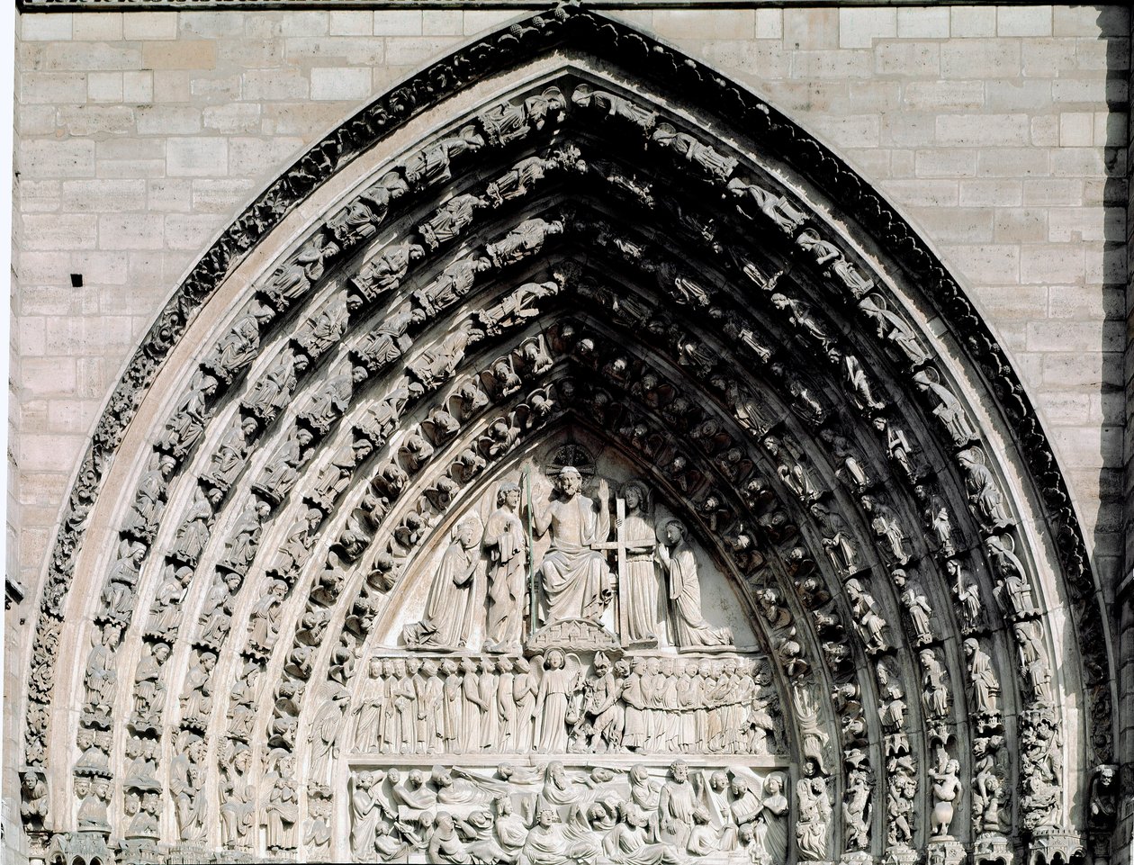 Gotické umění: detail centrálního portálu Cathedrale Notre Dame de Paris od Unknown artist