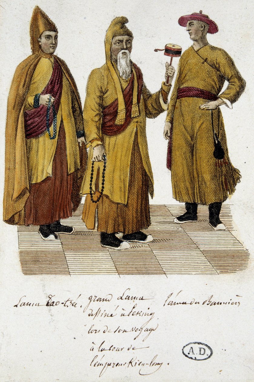 Grand Lama a Lama Lao-Tseu (?) na návštěvě soudu v Pekingu - rytina od Unknown artist