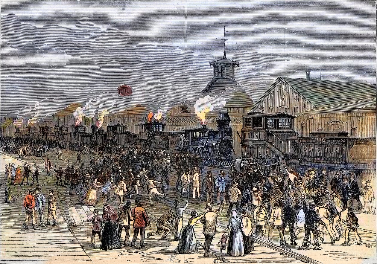 Velká železniční stávka v roce 1877, blokáda motorů v Martinsburgu, Západní Virginie od Unknown artist