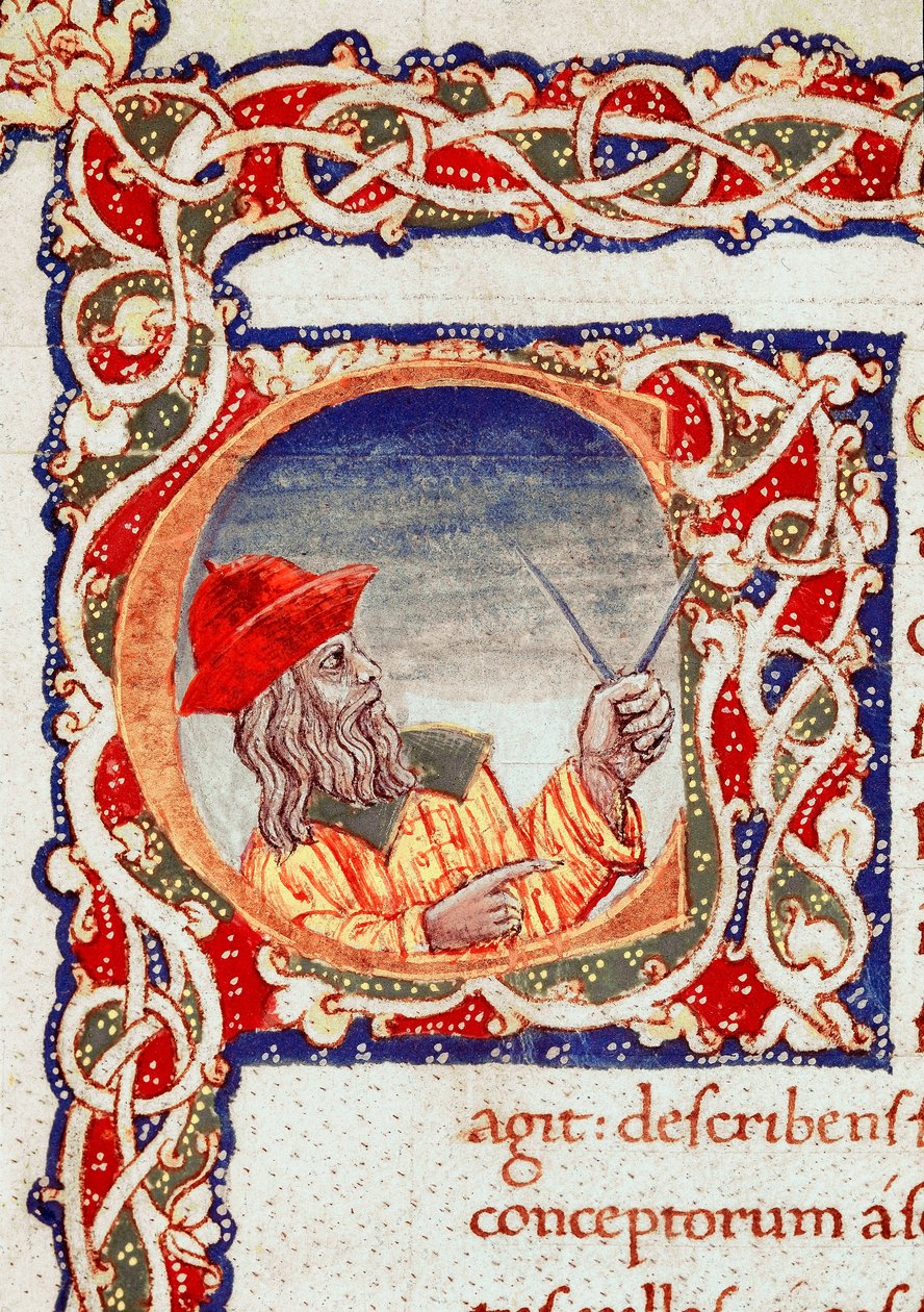 Řecký astronom Claude Ptolemee (Claudius Ptolemaeus) (kolem 90-kolem 168 n. l.) pomocí kompasu prováděl výpočty Miniatura převzatá z „“Cosmographia““ (paní V.F. 32 f.2r) Neapol, Národní knihovna od Unknown artist
