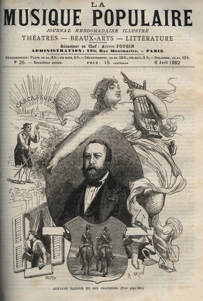 Gustave Nadaud (1820-1893), francouzský skladatel a jeho písně - rytina v proslulém týdeníku „La musique populaire“““ - 1882 od Unknown artist