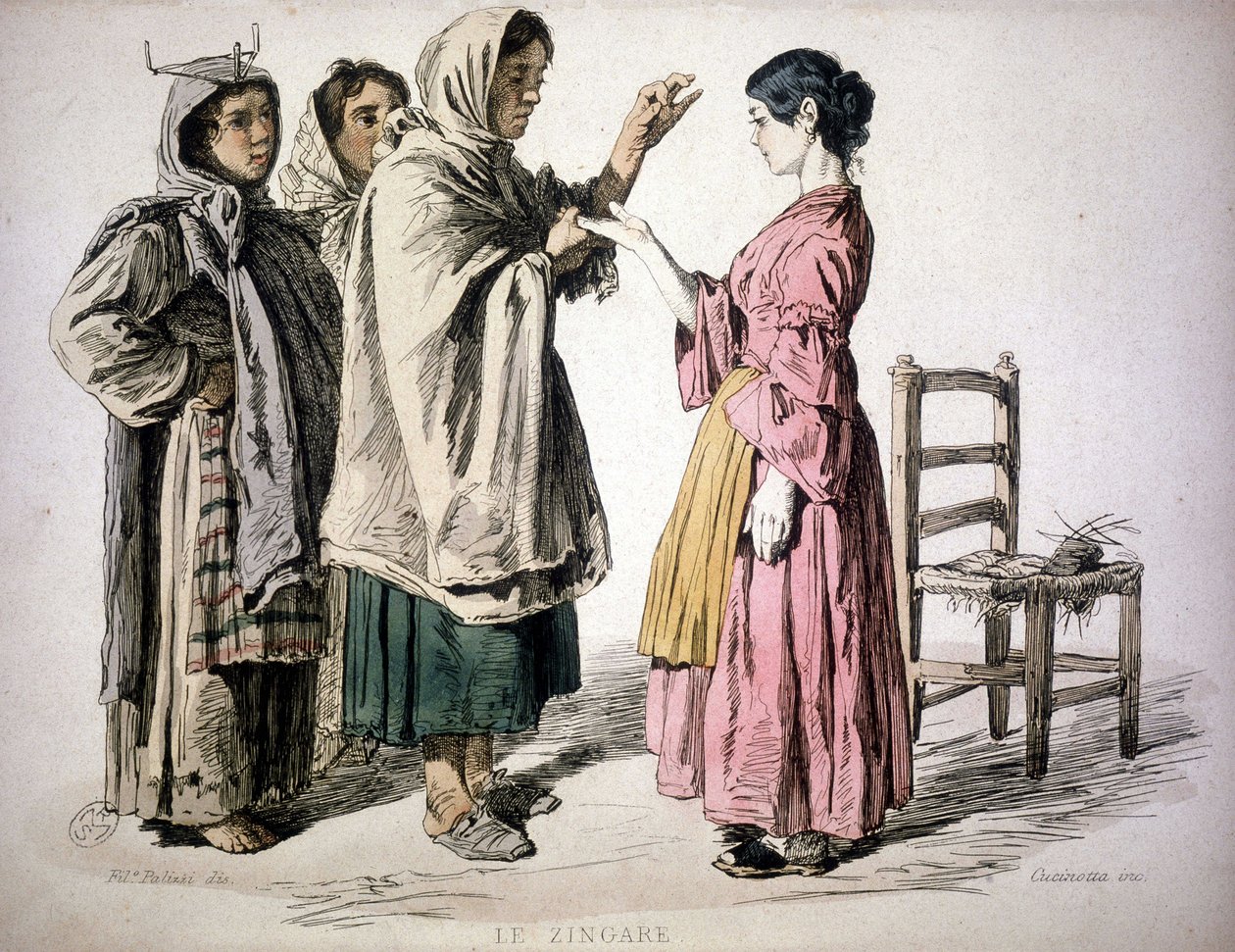 Cikánské čtení v ruce - v „“Zvyku Neapolského království“, De Bourcard od Unknown artist