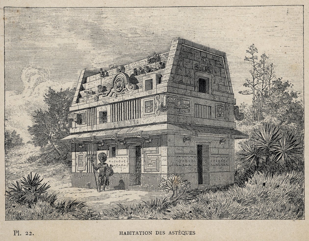 Habitation des Asteques (Azteques) (někteří z Aztéků) - rytina z roku 1889 v „Historie lidského bydlení na Světové výstavě v roce 1889, pan Charles GARNIER - Librairie centrale des beaux-arts Paris 1889 od Unknown artist