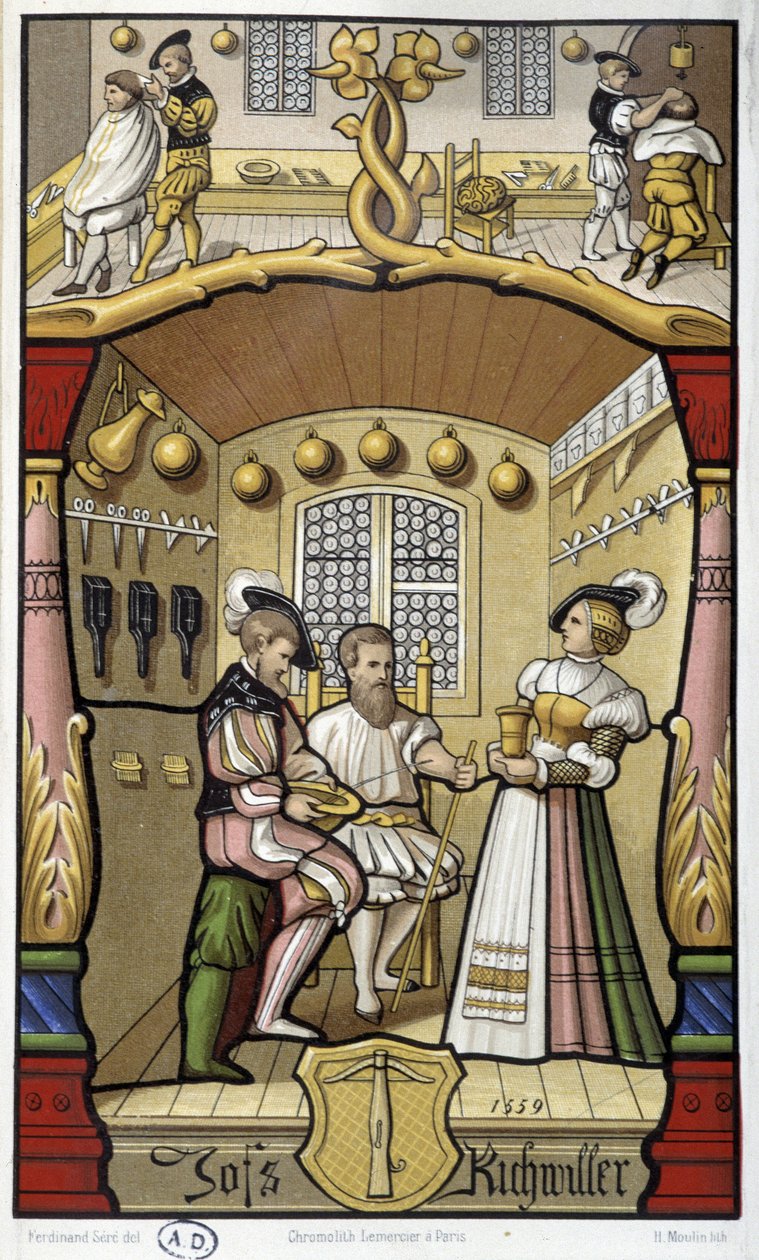 Kadeřnické a holičské scény - faksimile miniatury z roku 1559 od Unknown artist