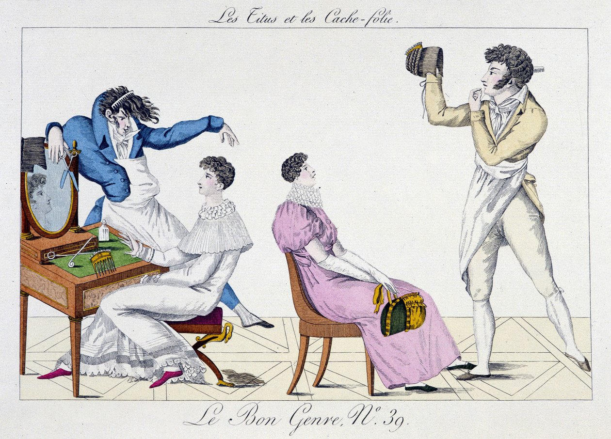 Kadeřnictví - v žánru „“Le Bon Genre“, deb. 19. století od Unknown artist