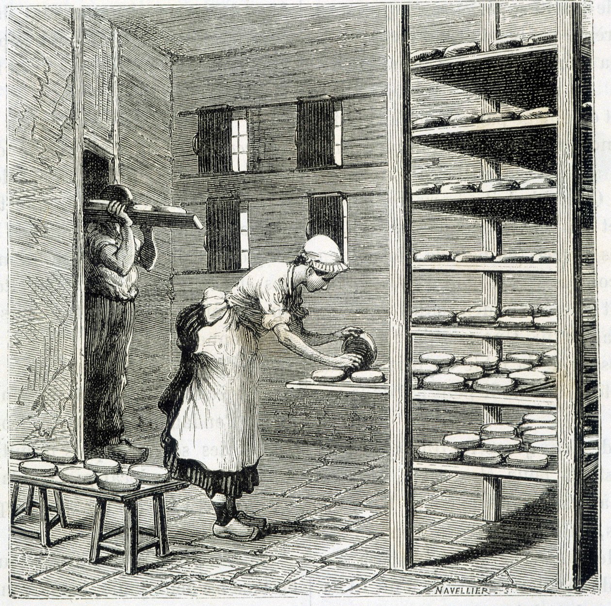 Haloir (neboli sušička) pro výrobu hermelínového sýra - v „“The Wonders of the industry”” od Louise Figuiera od Unknown artist