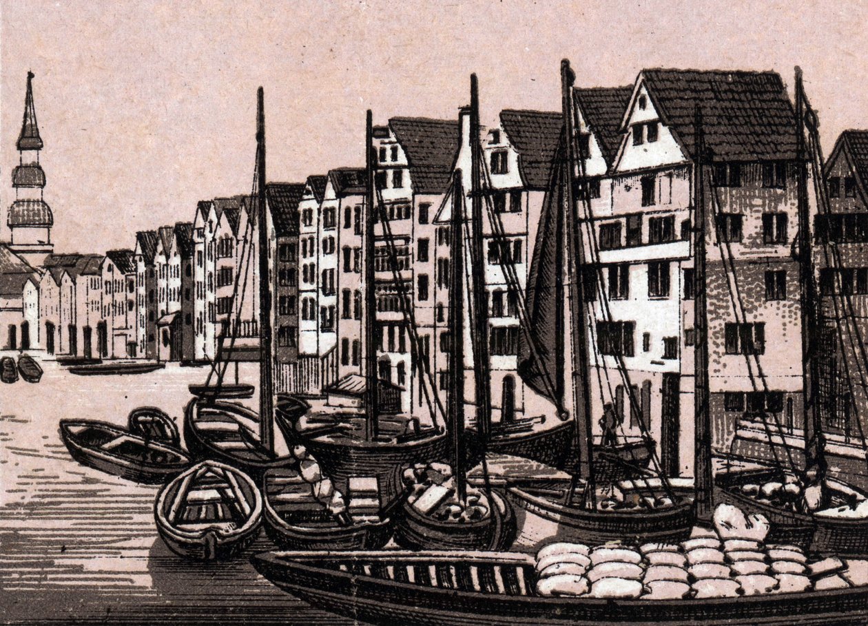 Hamburk (Hamburg), Německo: pohled na Wandrahmfleeth. v „“ Svět ilustruje 168 pohledů““ Nedatováno (konec 19. století) od Unknown artist