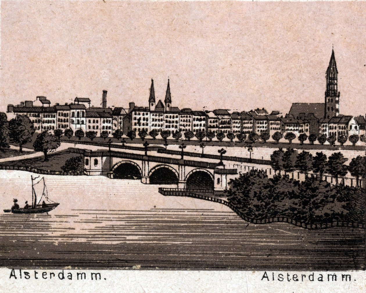 Hamburk (Hamburg), Německo: pohled na Alsterdamm. v „“ Svět ilustruje 168 pohledů““ Nedatováno (konec 19. století) od Unknown artist
