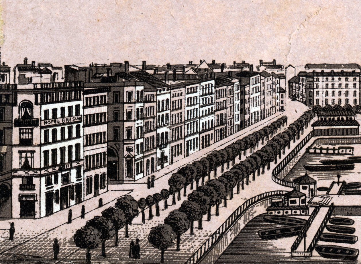 Hamburk, Německo: pohled na starý Jungfernstieg (starý Jungfernstieg v Hamburku). v „“ Svět ilustruje 168 pohledů““ Nedatováno (konec 19. století) od Unknown artist