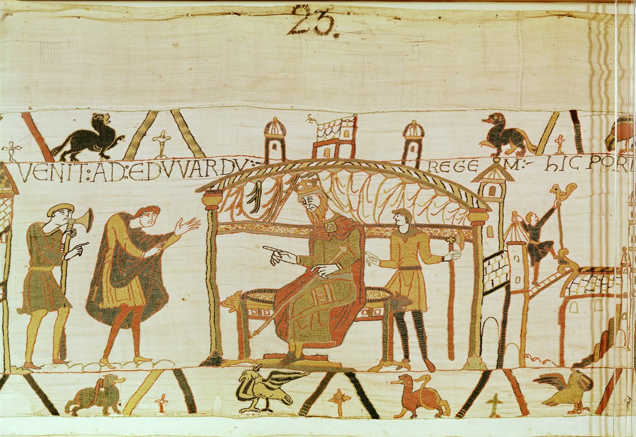 Harold přichází před krále Edwarda, tapisérie z Bayeux (vlněná výšivka na plátně) od Unknown artist