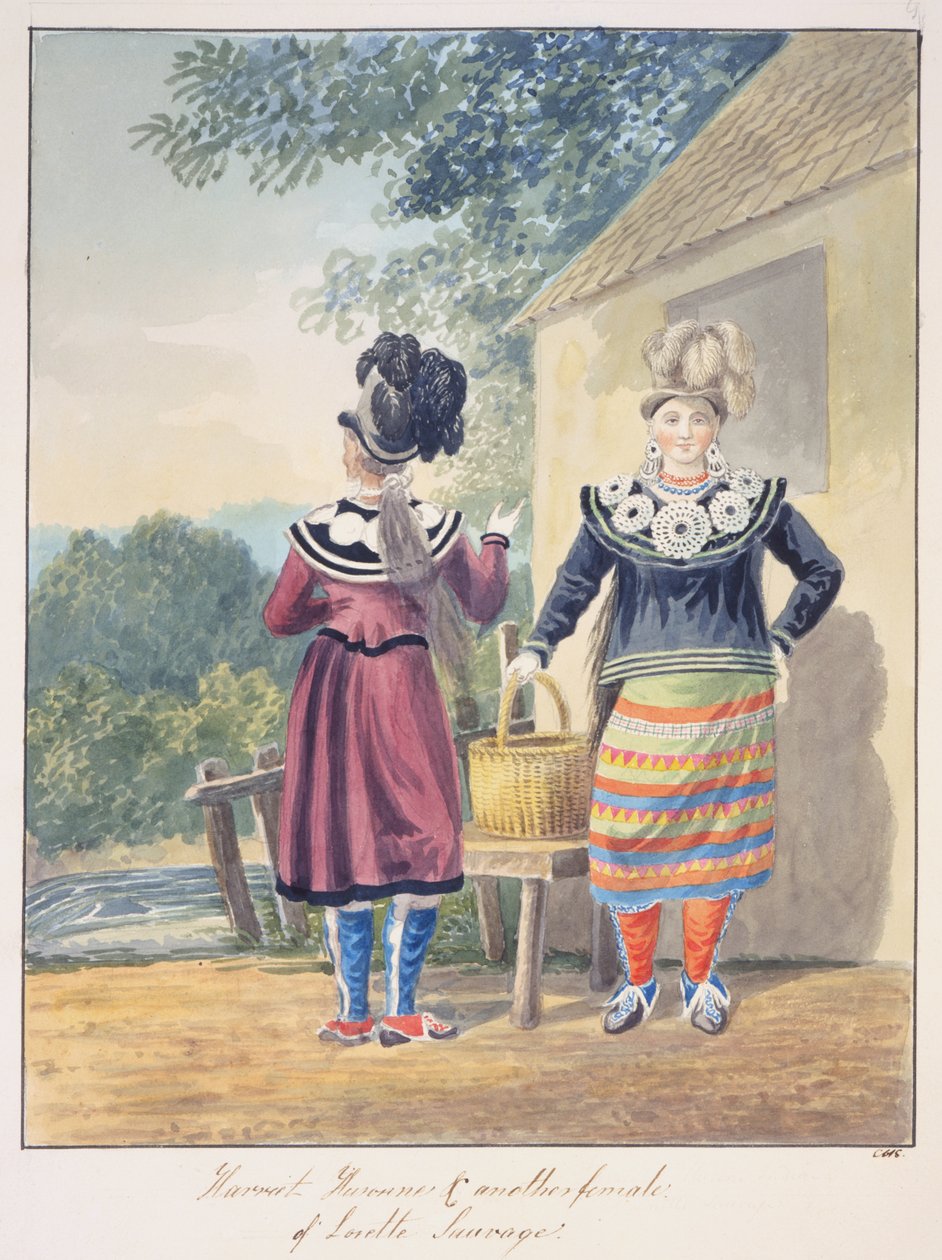Harriet Huronne a další samice Lorette Sauvage, kolem 1843-50 (akvarel) od Unknown artist