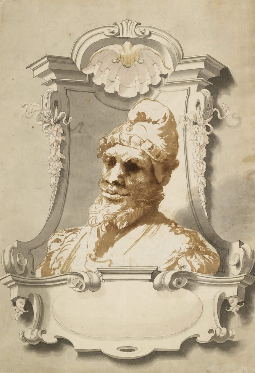 Hlava muže, cca 17. století (kresba štětcem v bistre) od Unknown artist