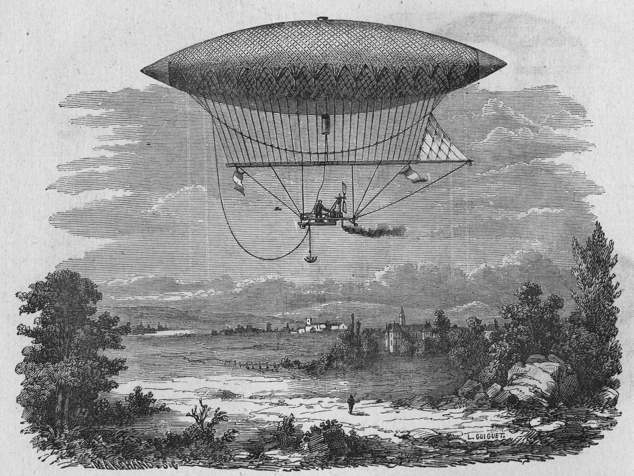 Henry Giffard testuje 44 metrů dlouhý parní aerostat. V „Album vědy“, Editions Jouvet od Unknown artist