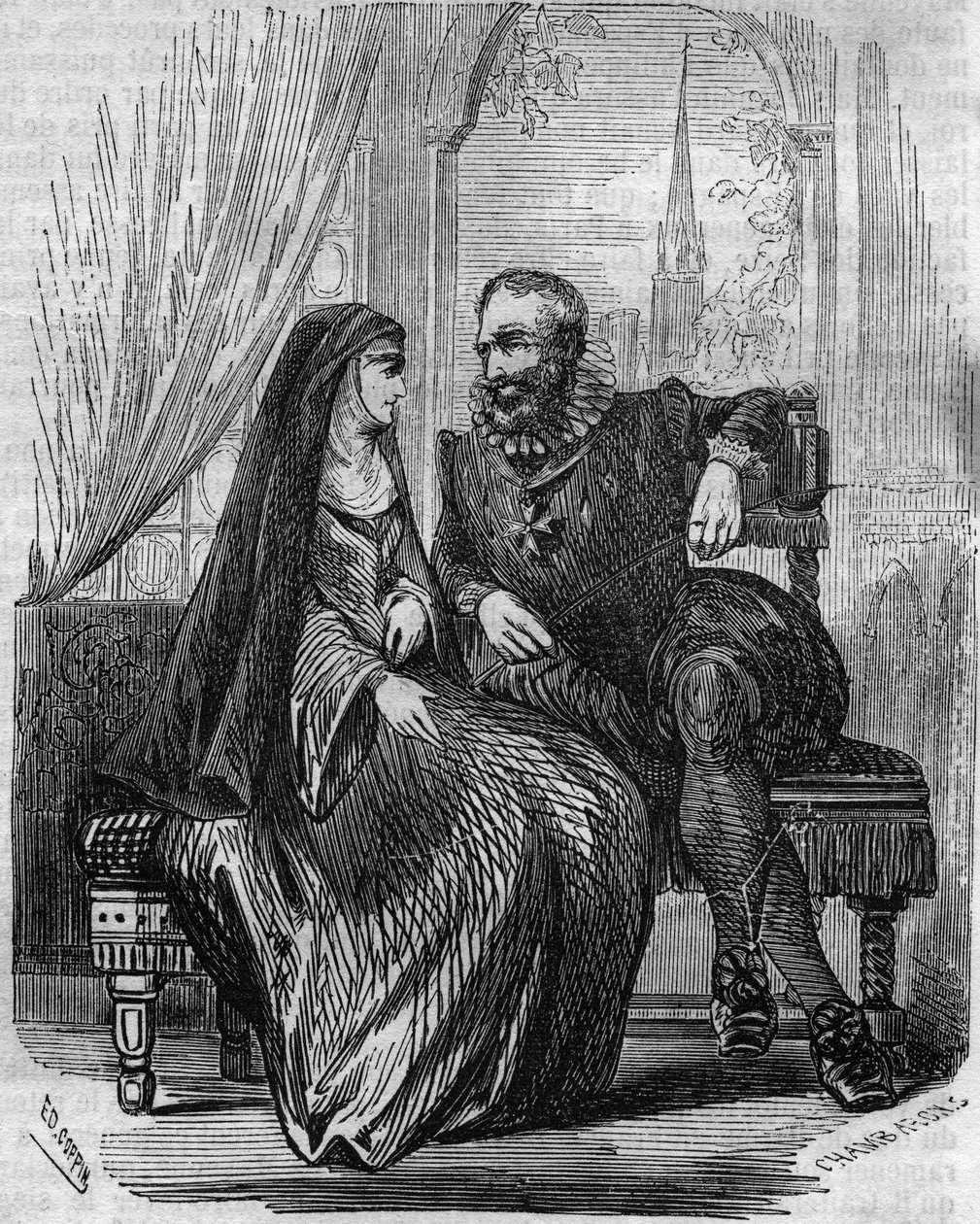 Jindřich IV. francouzský král (1553-1610) s abatyší z Montmartru Marie de Beauvilliers - rytina 19. století od Unknown artist