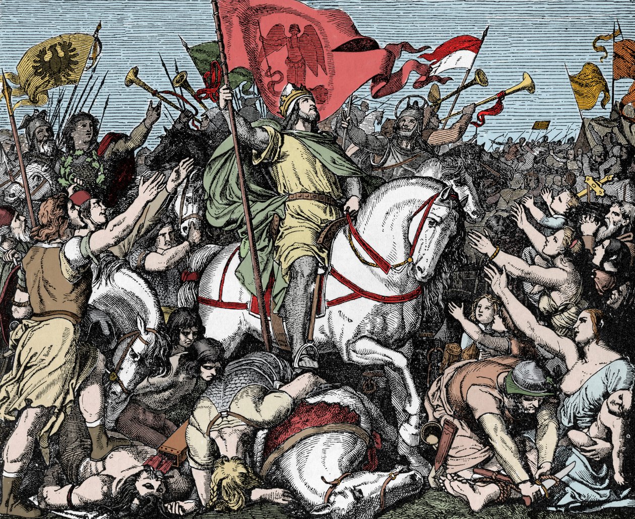 Jindřich Fowler prohlášen králem Východní Francie - Jindřich I. Německý (nebo Saský, známý jako Jindřich Oiseleur, 876-936) prohlásil králem Západní Francie v roce 919 od Unknown artist