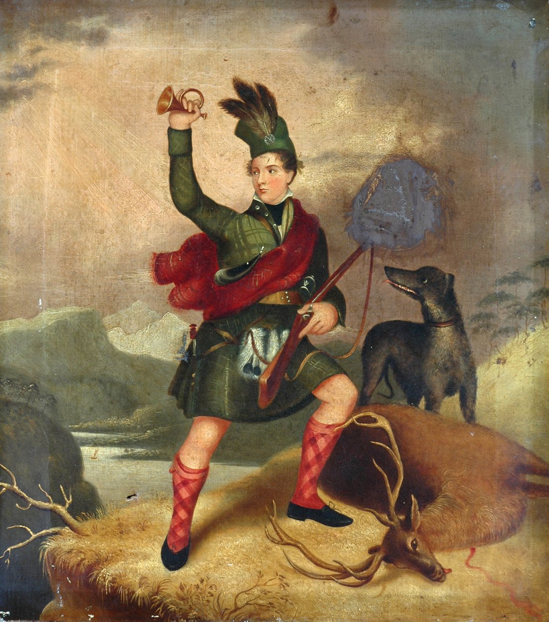 Highland Hunter se psem a mrtvým jelenem, kolem roku 1850 od Unknown
