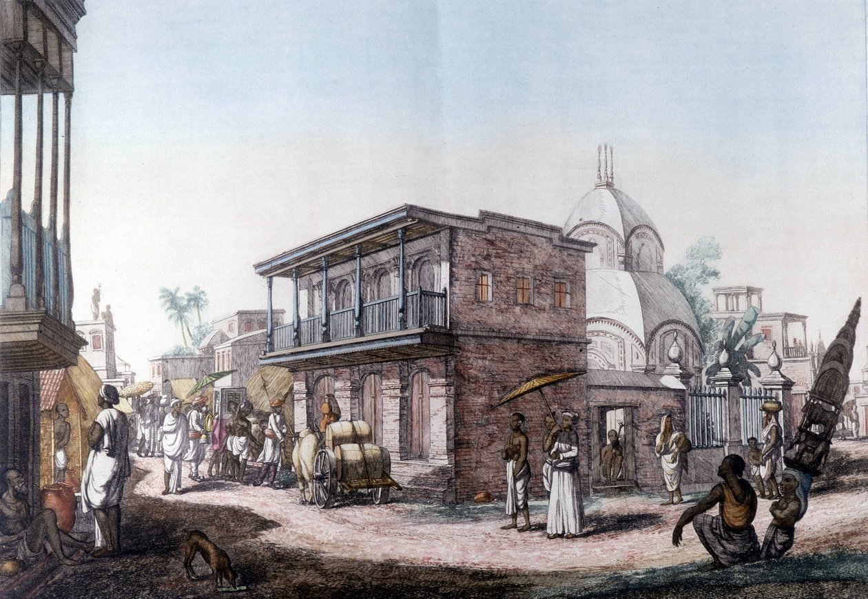 Hinduistické budovy: ulice ve městě Kalkata (Kolkata), Indie. od Unknown artist