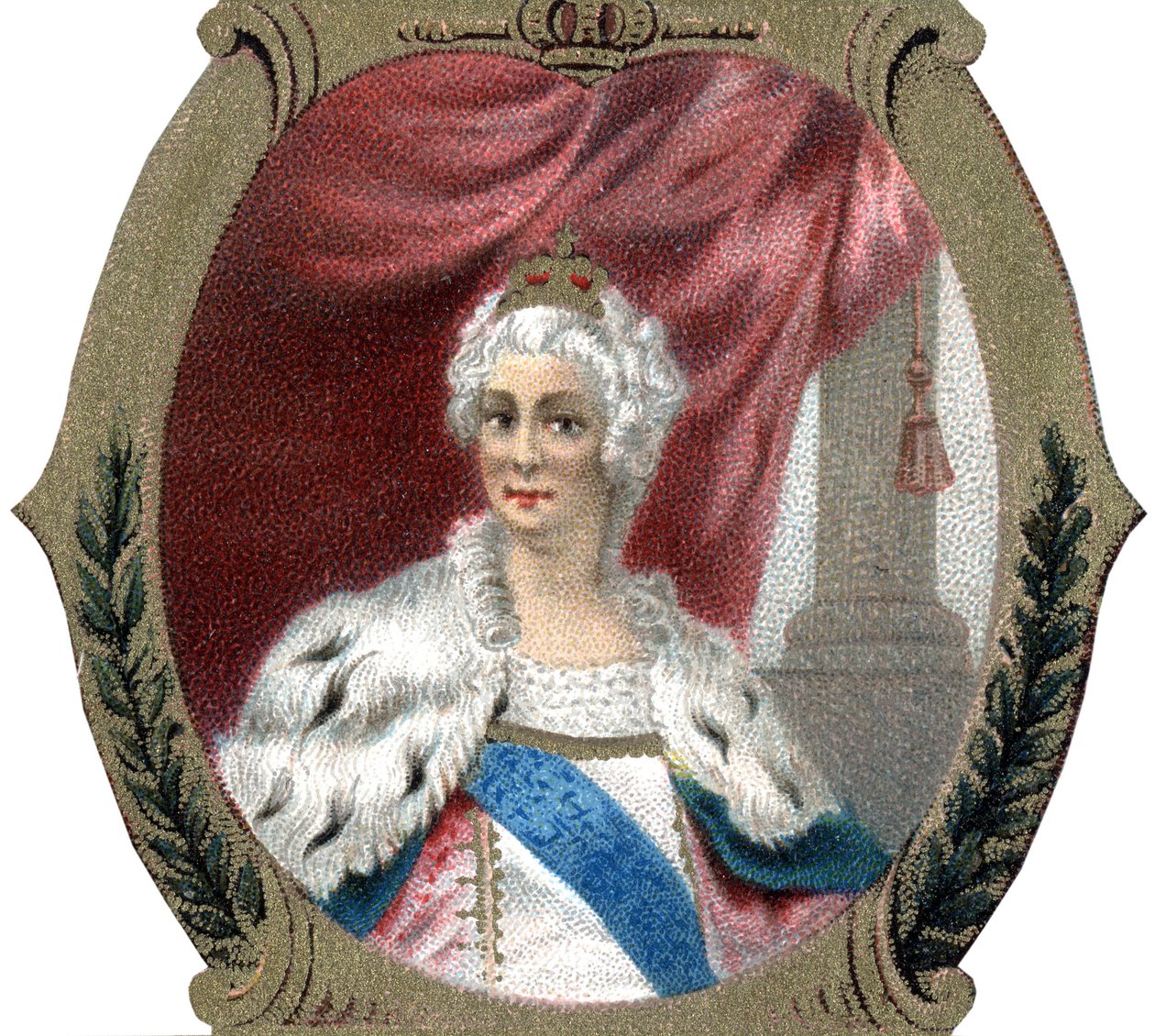 Historie Ruska: Portrét Kateřiny II Ruska (1729-1796). Pozdní chromolitografie 19. století. od Unknown artist